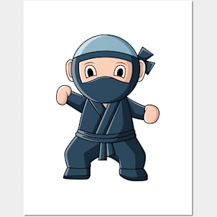 vector illustration design of a cute cartoon ninja wearing a mask Posters and Art